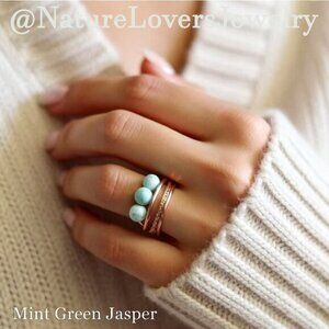 Mint Green Jasper & Copper! Slim Beaded Handmade Rings - Sturdy Every Day Wear!